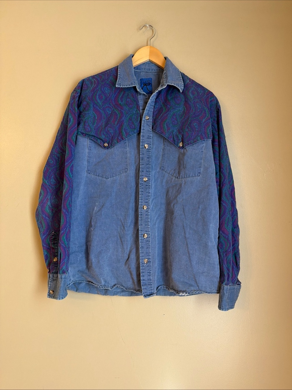 Vtg Roper Rodeo Blue Western Shirt Denim Paisley Mens Cowboy USA Size ? Read